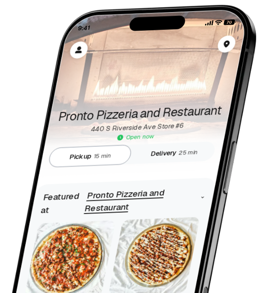 Pronto Pizzeria and Restaurant app preview